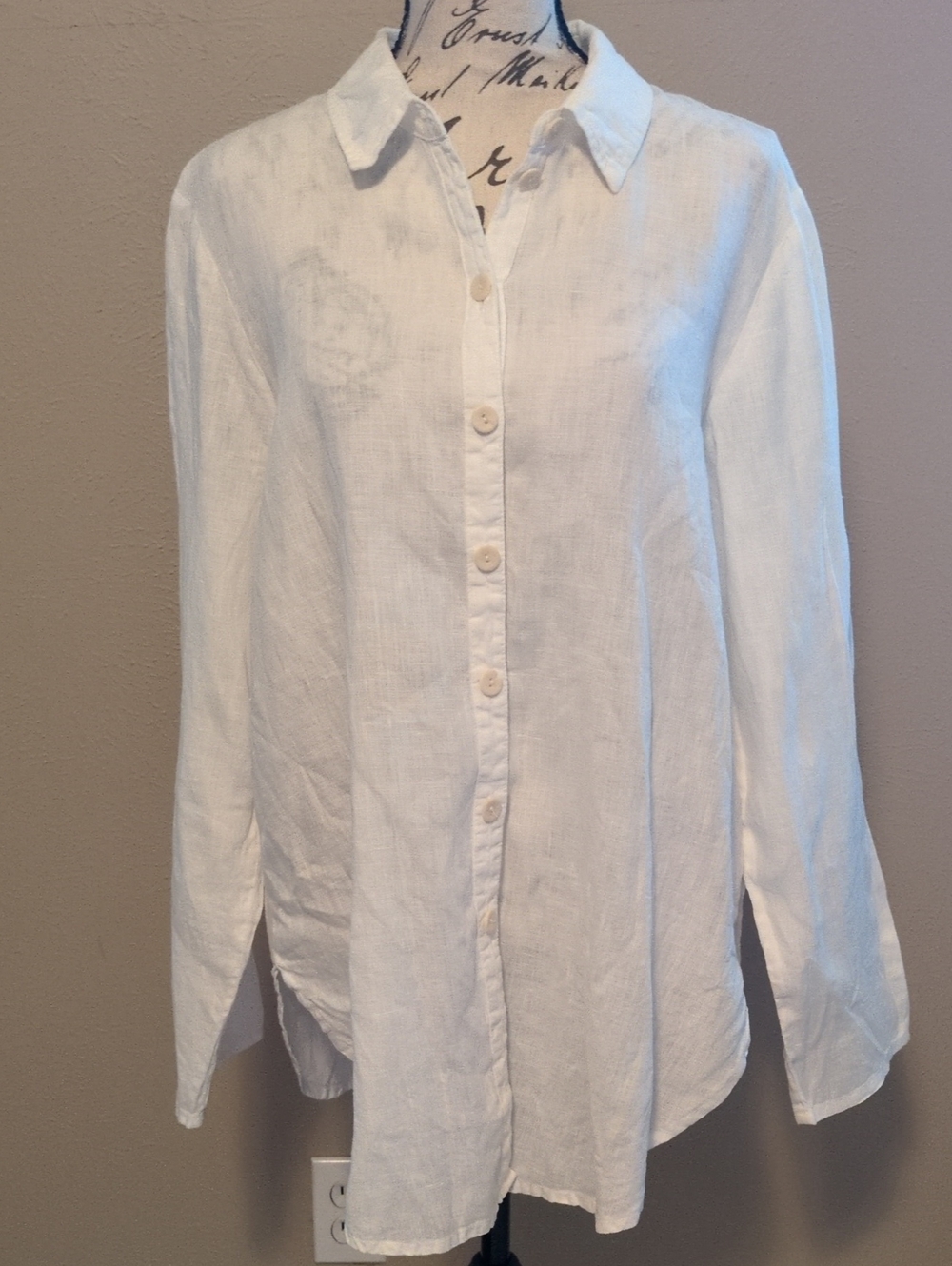 Flax White 100% Linen Casual Button-Down Shirt Women's Small